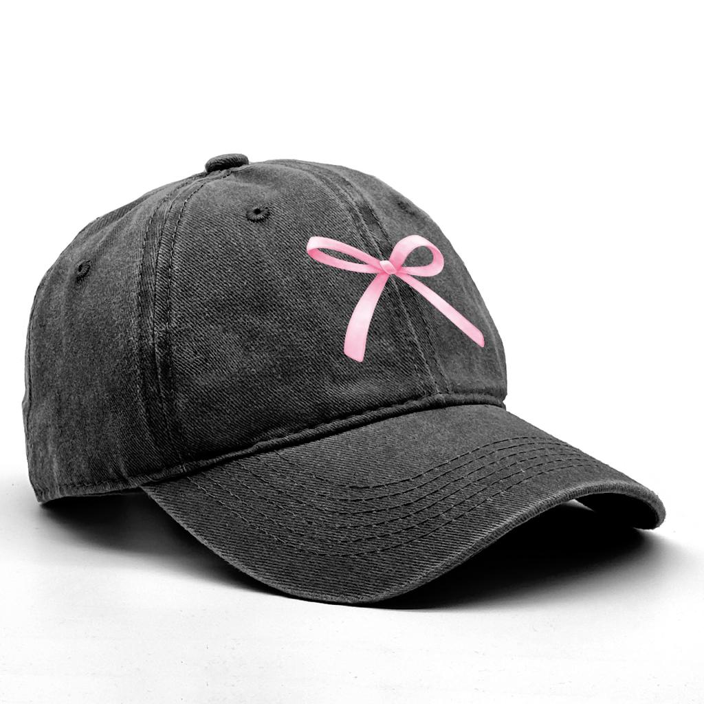 Rosa Schleife Verstellbare Snapback Baseballkappe Gewaschene Baumwollkappe Für Mann Vintage Unelastisch Sonnenhut Perfekt Für Outdoor-Sportarten