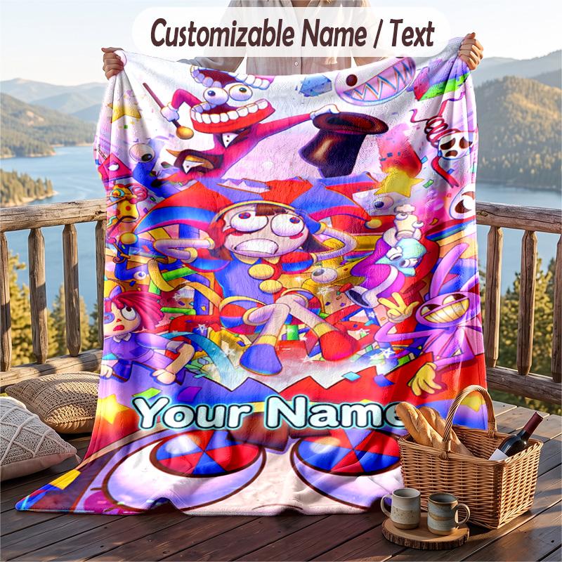 The Amazing Digital Circus Flannel Blanket, Personalized Custom Name Text, Soft Warm Plush Throw Blanket For Gift