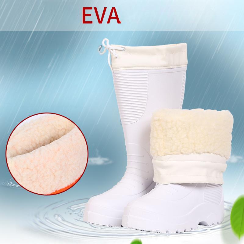 Waterproof Men's Rain Boots Cotton Lightweight Anti Slip Women's Boots EVA Thickened Plush Men Fishing Shoes Outdoor Snow Boots
