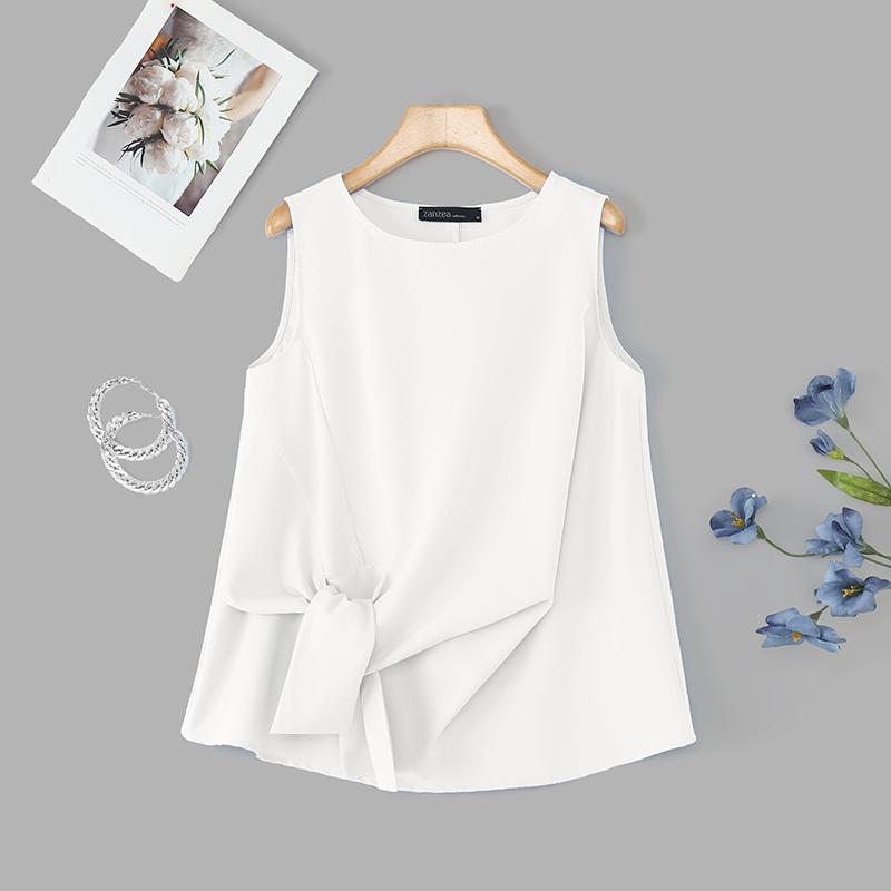 

ZANZEA Женские повседневные свободные летние майки без рукавов с круглым вырезом XL белый