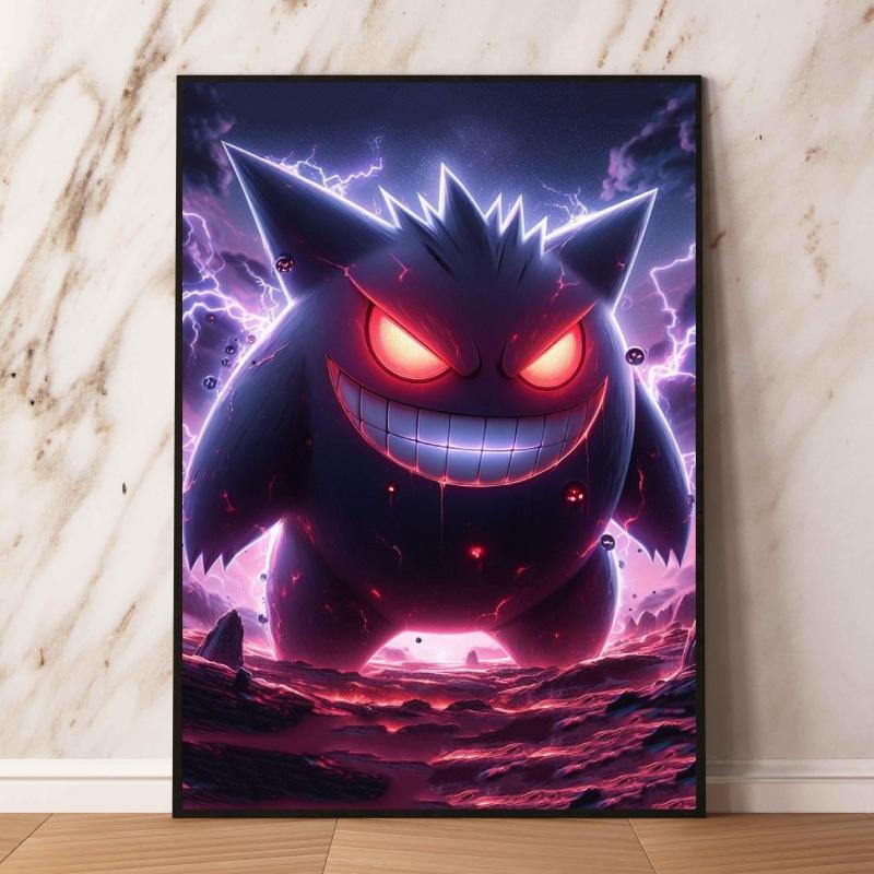 Gengar Themed Room Decor Painting Fantasy Dark Style Hd Canvas Poster Print High Quality Artwork for Pokemon Enthusiasts