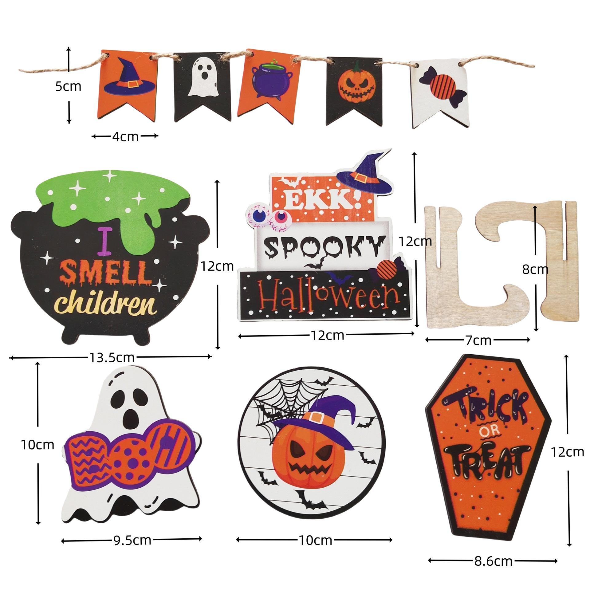 Six Piece Halloween Layered Tray Flowerpot Desktop Decoration Wooden Ghost Party Decoration Layered Tray Halloween Ornaments