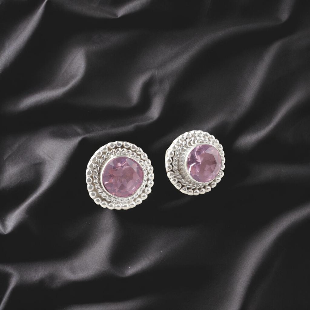 Morganite Gemstone 925 Sterling Silver Jewelry Handmade Studs 0.5" Gift For Wife EE-128-18
