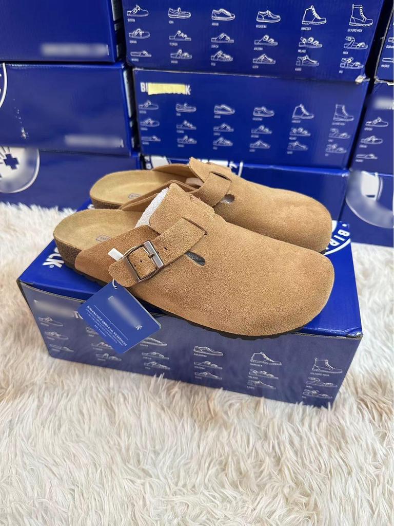 Birkenstock Genuine Leather Closed-Toe Half Slippers for Men and Women - Cork Insole, Spring/Autumn Style.