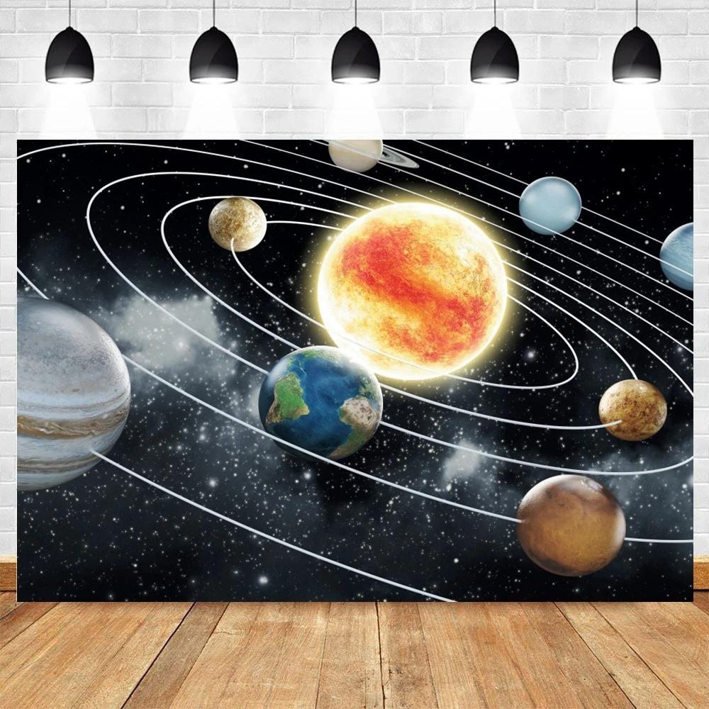 Happy Birthday Party Decor Outer Space Photography Background Custom Astronaut Rocket Galaxy Planet Photo Kids Gift Baby Shower