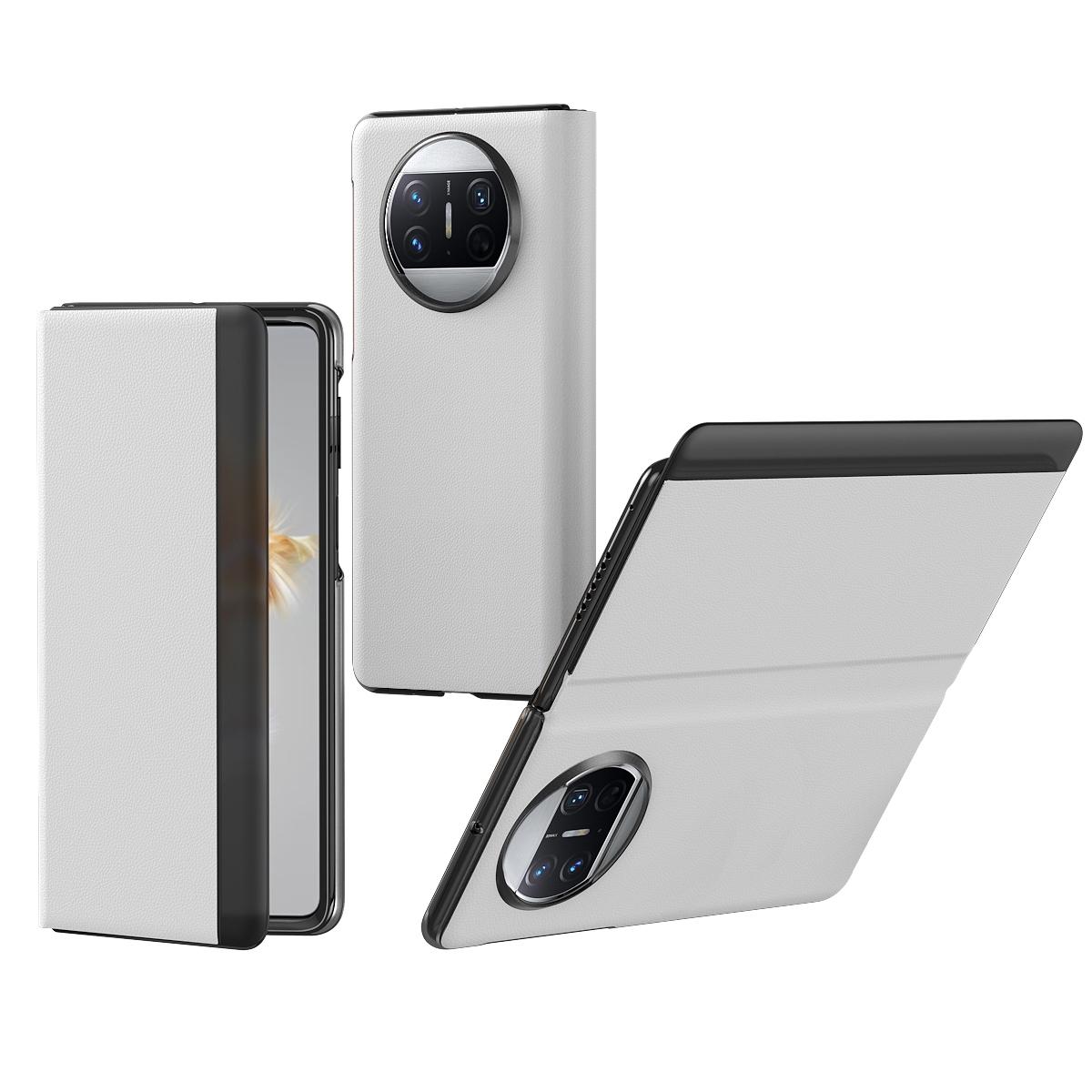Newest Phone case for Huawei Mate X3 Litchi Pattern Foldable Side Window View Protective Phone Case For Huawei Mate X3 белый