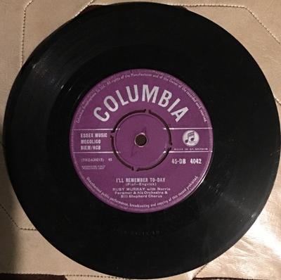 7inch Record RUBY MURRAY - I'll Remember Today 45DB4042 Columbia 1957 UK Pop Used