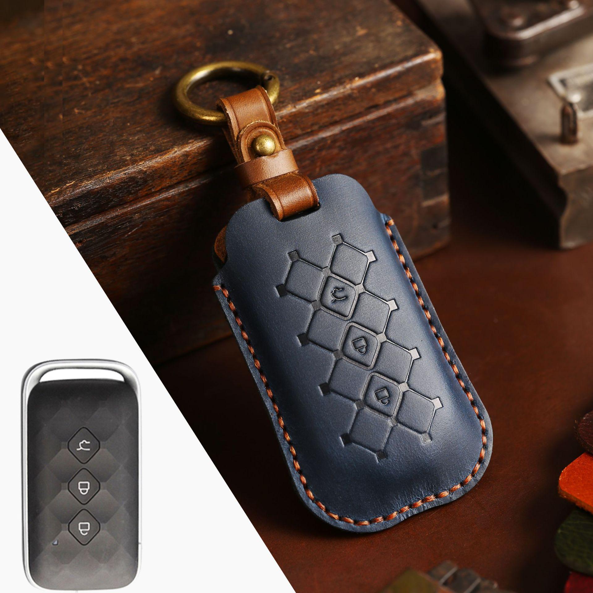 

Кожаный чехол для ключа автомобиля SAIC-GM-Wuling Xingchen синий