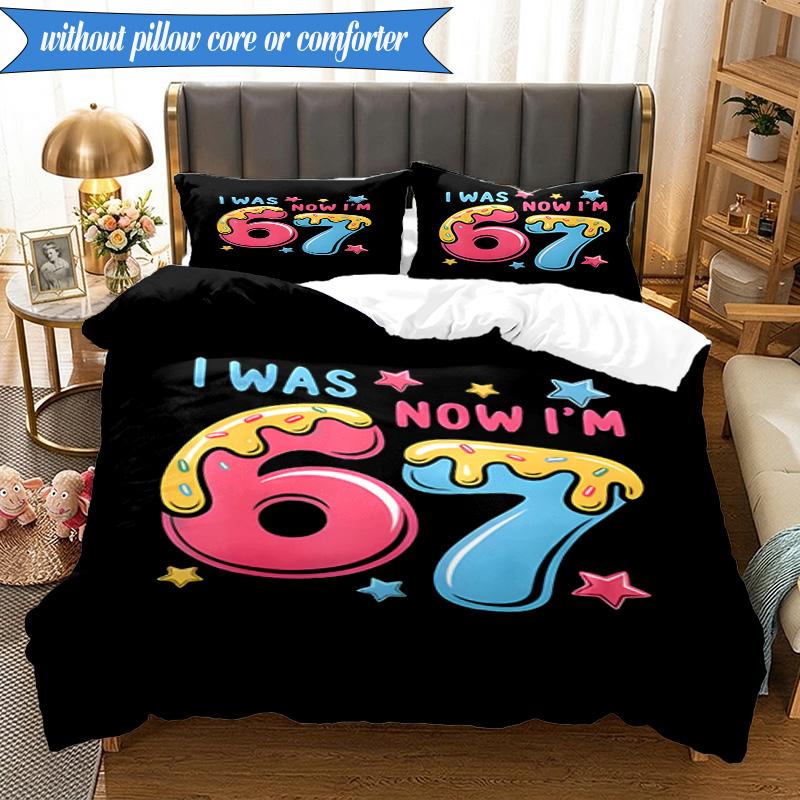 Summer Ice Cream Number 67 3pcs Bedding,Including 1pc Duvet Cover And 2pcs Pillowcases Perfect for Christmas,Ideal for Bedroom, Dormitory
