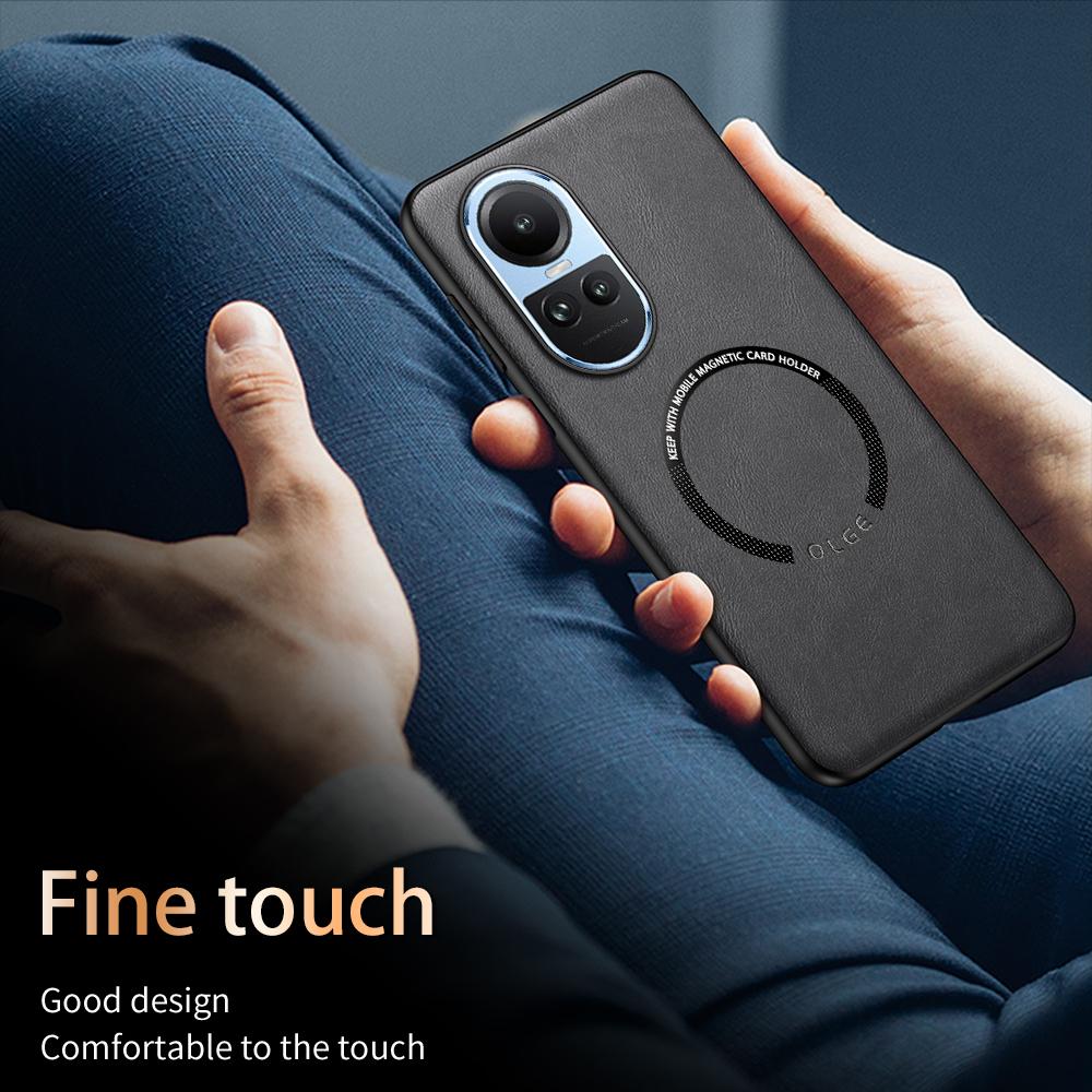 For OPPO Reno 10 10 Pro Fine Hole PU Cow Pattern Leather Outer Magnetic Ring Soft Edge Anti-Drop Anti-Fingerprint Phone Case