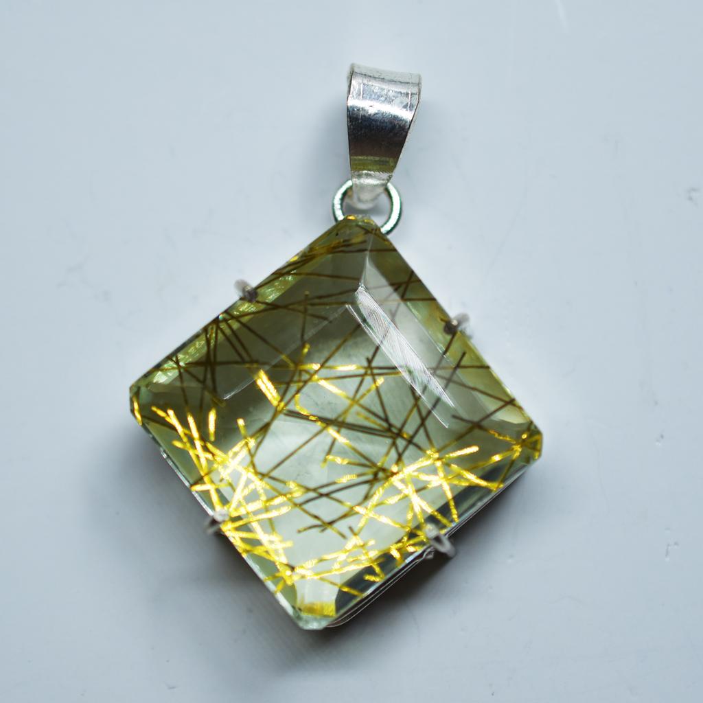 Natural Sterling 925 Silver Yellow Topaz Pendant Square 84.60 Ct Gems CERTIFIED my-346-k