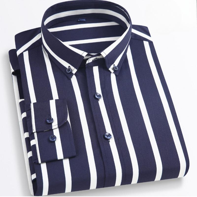 Camisa elástica de manga larga para primavera y otoño para hombre Camisa adelgazante a rayas para hombre