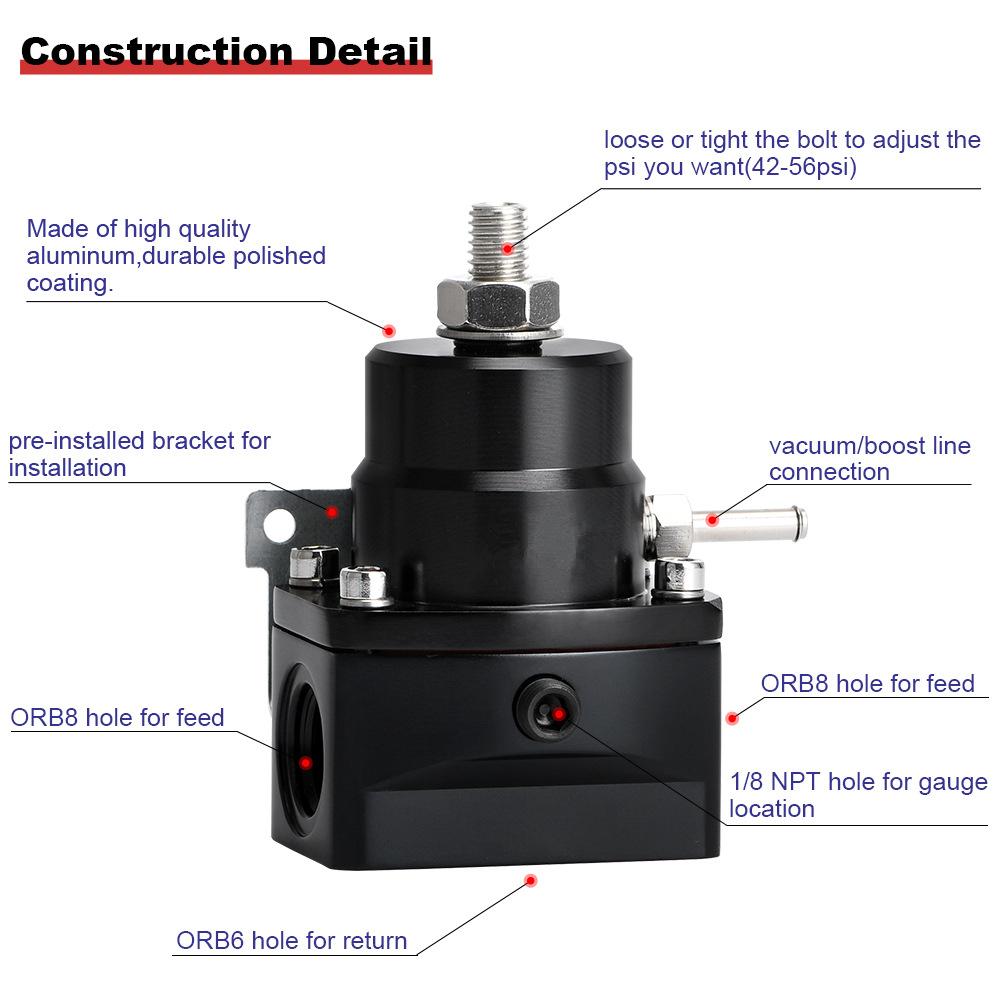 Black AN8/8/6 Fuel Inject Regulator w/ Boost Gauge High Pressure 8AN Universal