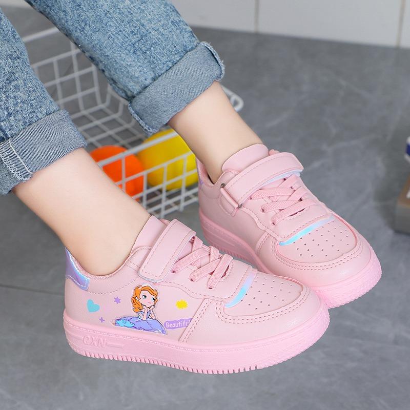 Girls' Board Shoes Autumn Small White Shoes Elementary School Cartoon Casual Shoes School Girls Princess Single Shoes Cute Pink