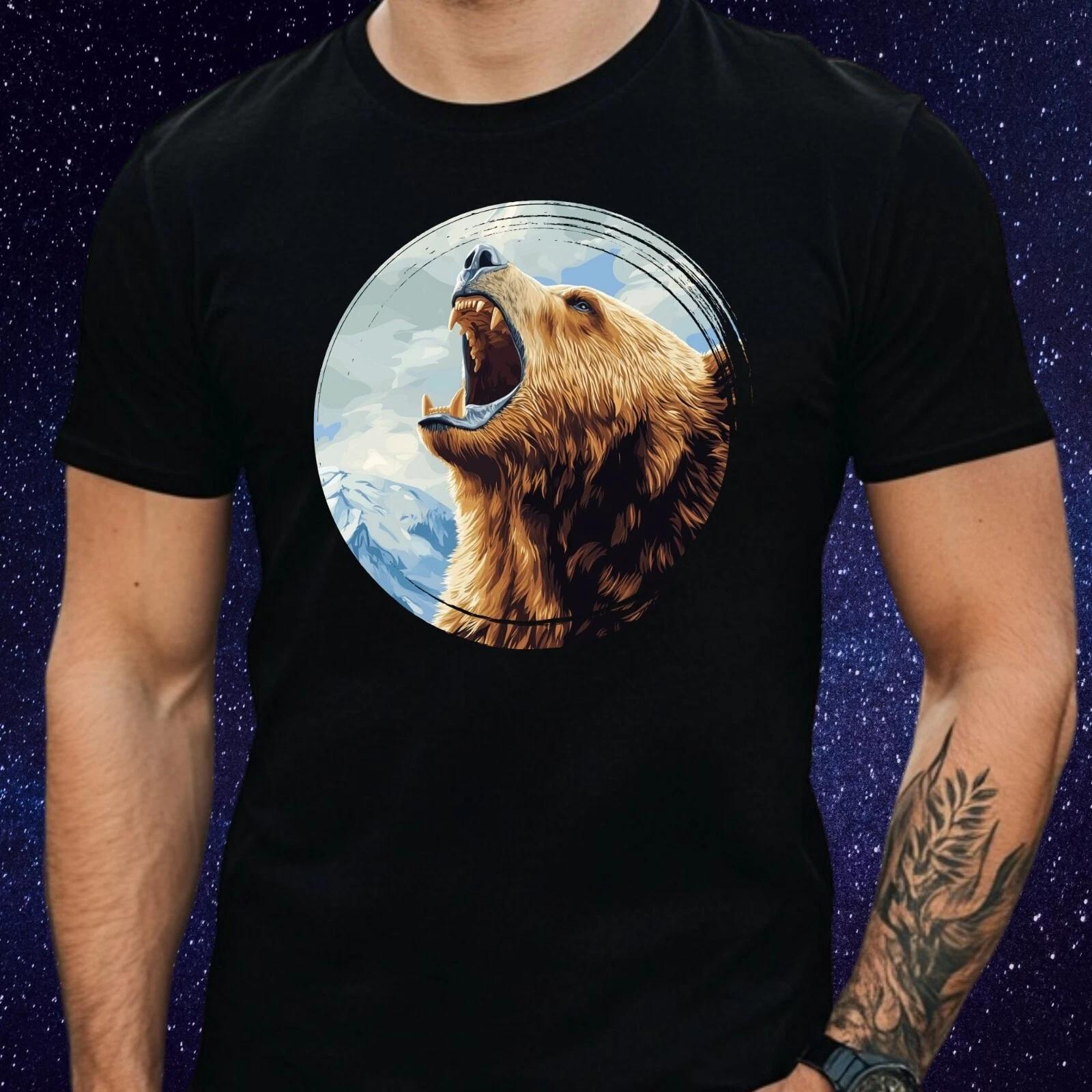 T-Shirt Herren Brüllender Bär Motiv Baumwolle Größe S bis 5XL L