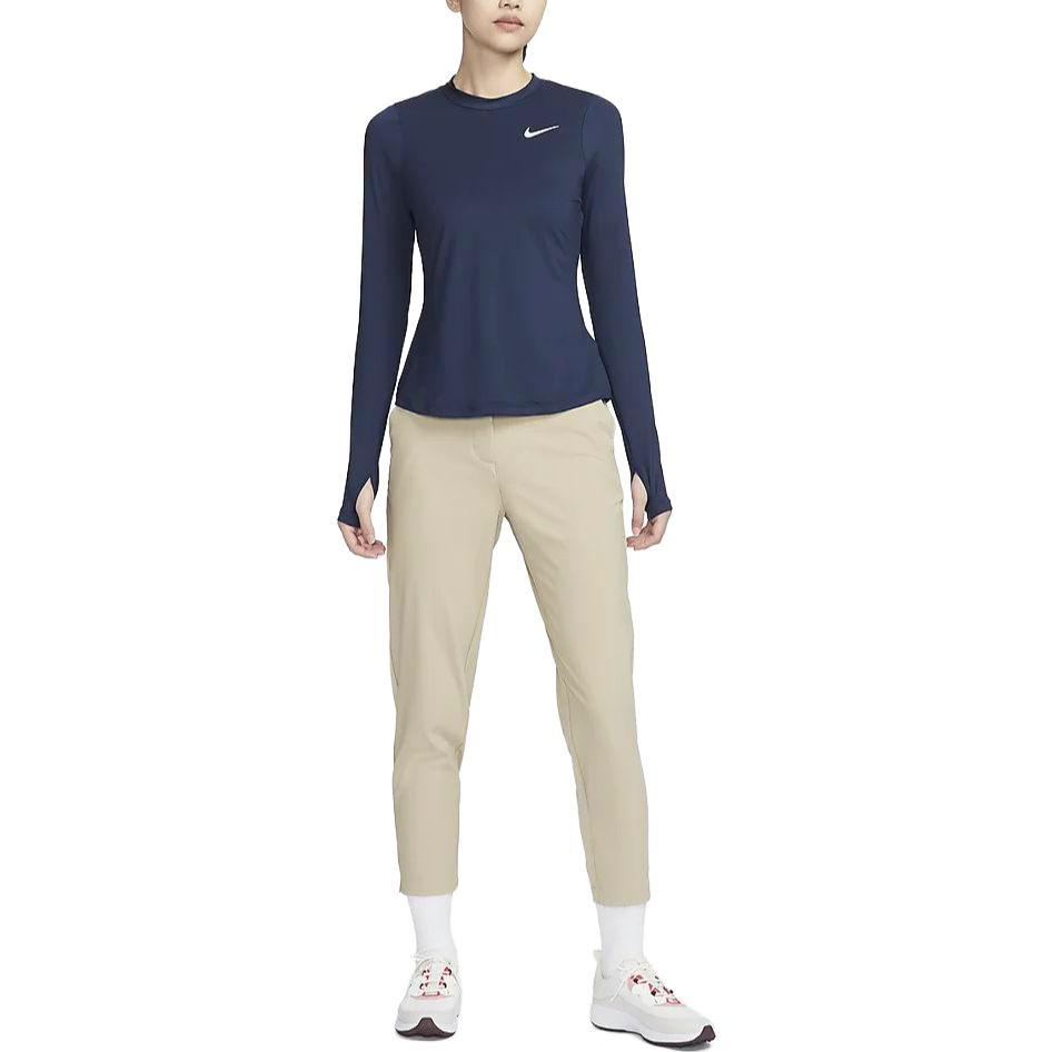 Nike UV Victory Solid Round Neck Quick-Dry Slim Fit Printed Golf Long Sleeve T-Shirt Women Tops Obsidian DH2069-451