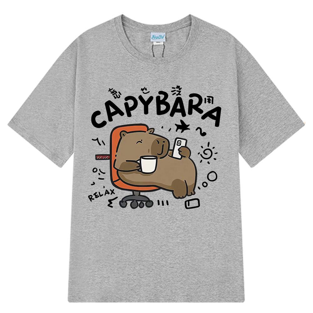 

Забавная футболка с мультяшным принтом капибары для мужчин и женщин, повседневная, свободная, с коротким рукавом, летняя, уличная, в стиле casual, харадзюку, унисекс 3XL