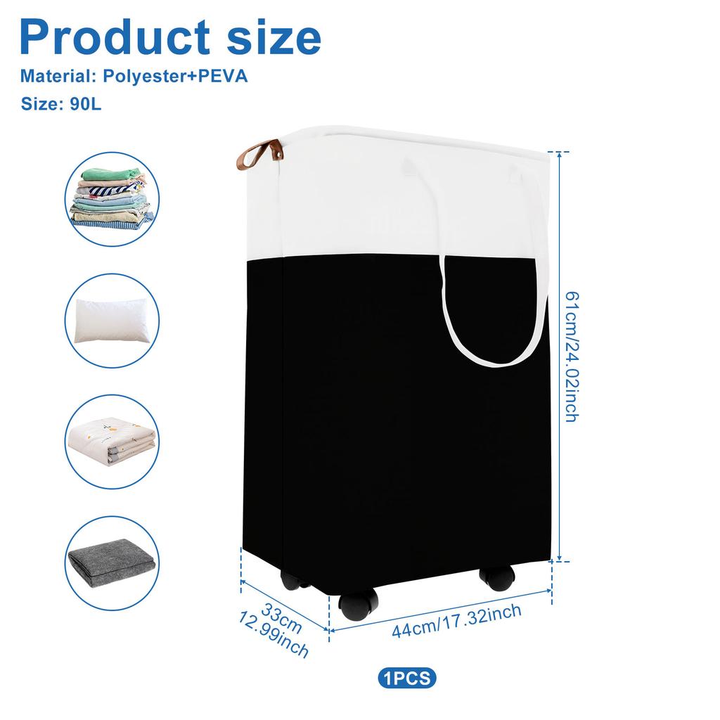 75/90L Laundry Basket Collapsible Laundry Hamper with Wheels Clothes Hamper with Handles for Home Dorm Bathroom Laundry Room