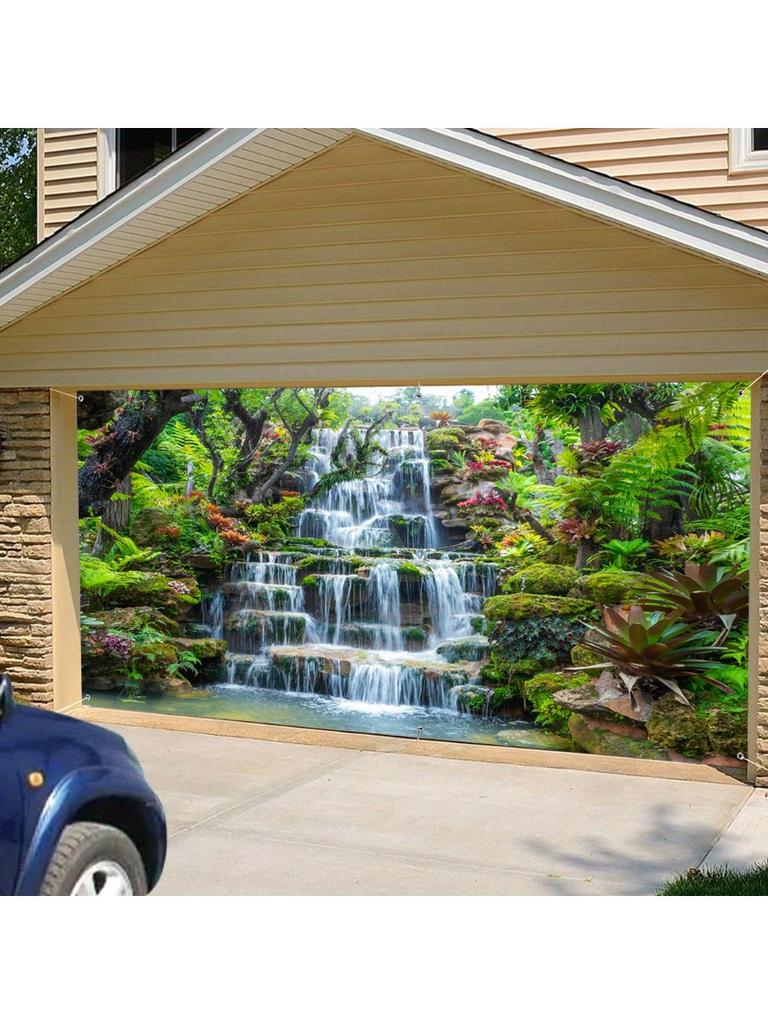 One Large-sized Retro Landscape Summer/autumn Forest Waterfall Decorative Background Fabric, Suitable for Garden Decoration