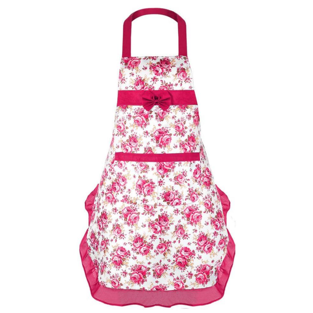 Kitchen Floral Dotted Plaid Apron For Women With Large Pockets,Cute Chef Cooking Apron For Everyday Cooking,Baking,BBQ And Gardening