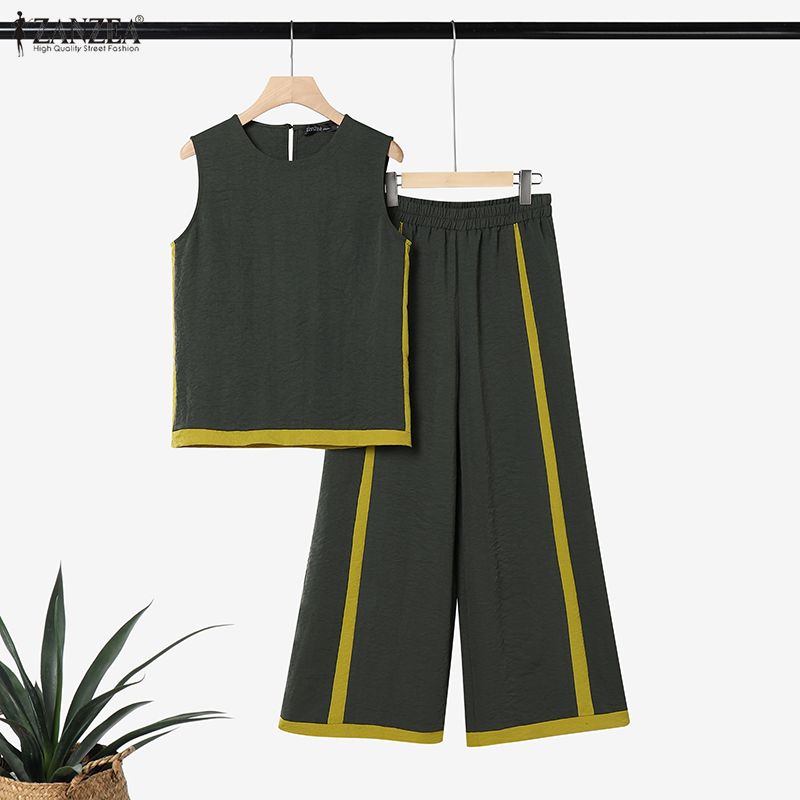 ZANZEA Women Sleeveless Vest Tops and Long Pants Casual Two Piece Suit Sets