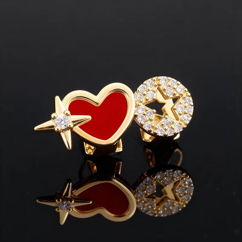Hot-Selling Red Heart-Shaped Single Braces With Sparkling Zircon Diamond Fashion Gold Plated Teeth for Men Women