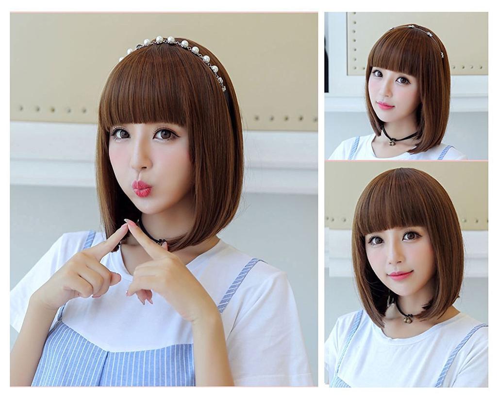 LESUN Plně rovný Diagonální Hladký Malý obličej Volný a malý tepelný Falešná síť Včetně Paruka, Paruka, Bob, Ofina, Polokrátká, Rovná, Nadýchaná, Efekt,