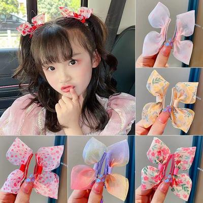 2PCS New Princess Gradient Color Bow Girls Hairpins Lovely Children Headwear Hairgrip Hair Clips Barrettes Hair Accessories