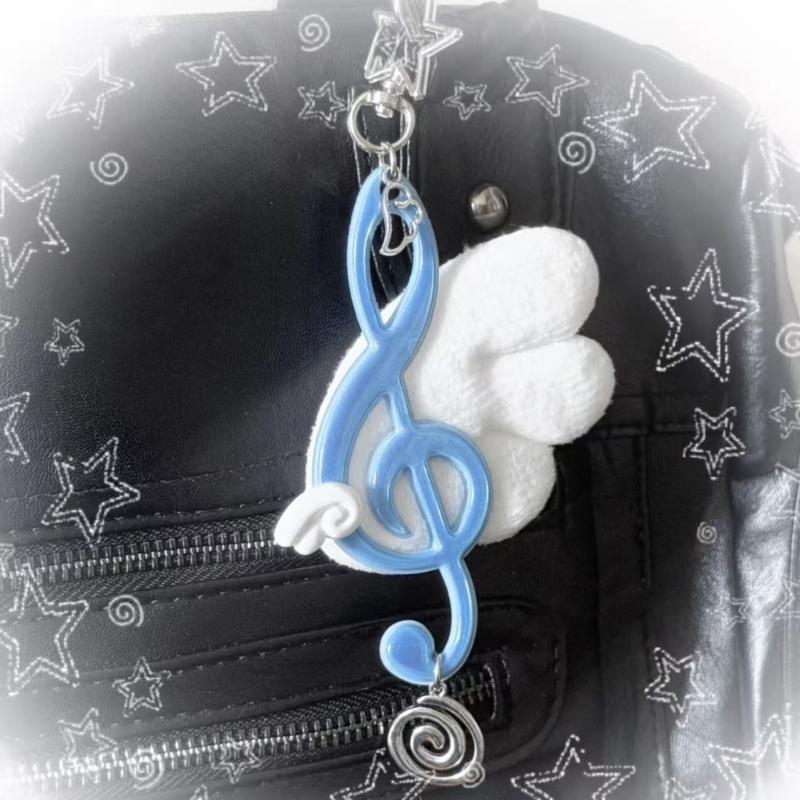 Reflective Music Note Keychain Charm with Blue PVC Body, Decorative Hanging Bag Charm for Keys Backpacks and Handbags, Approx. 15 cm, 1 Piece