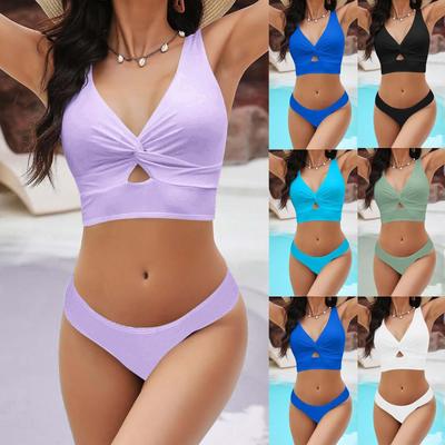 Lake Blue 2025 Dark Blue Bikini Set - Split Swimsuit, Solid Color Swimwear