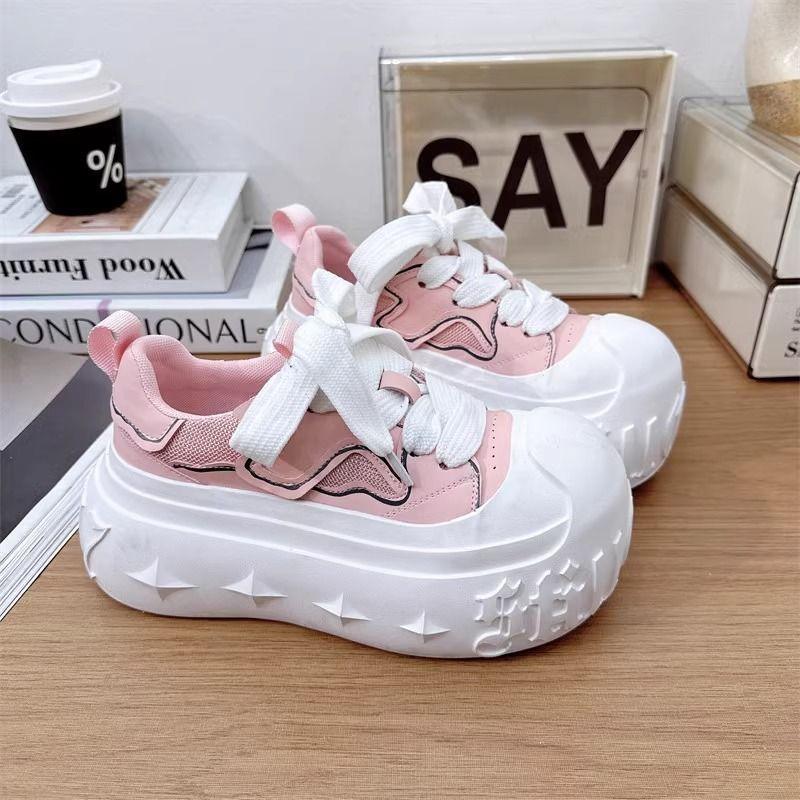 Spring New Fashion Ugly Cute Big Head Little White Shoes Women's Casual Board Shoes Thick Sole Heightening Bread Shoes Tide