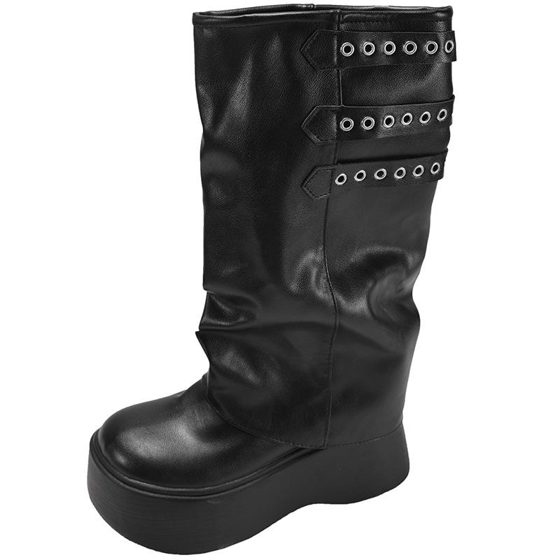 Black retro premium thick-soled heightening boots women's 2025 new summer versatile and thin trousers knight boots