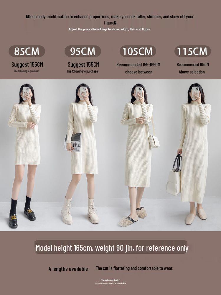 Autumn/Winter Women's Loose Long Sleeve Knit Dress with Half-High Neck