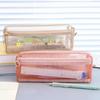 Simplicity Nylon Mesh Pencil Case for Kids Fashion Solid Color Stationery Organizer Portable Zipper Pen Bag Student Supplies