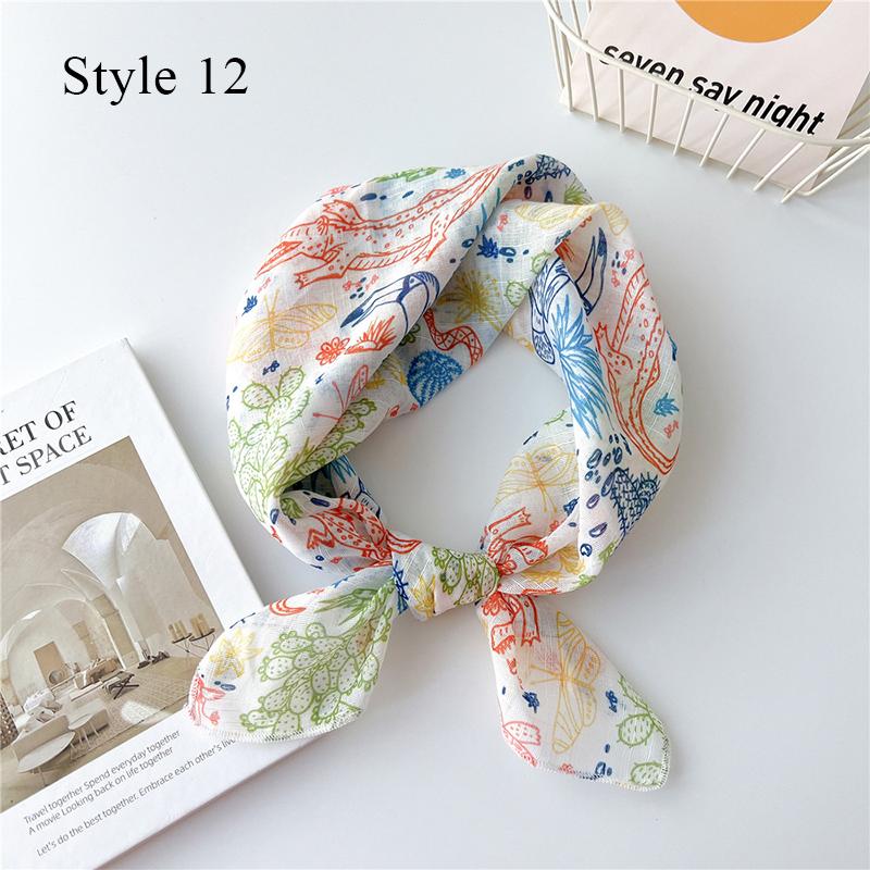 Korean Floral Printed Head Scarfs Women Bandanna Floral Pattern Summer Scarf Cotton Square Neck Scarf Shawl Headband Neckerchief