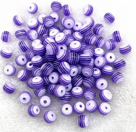 TX02 50 Piezas 8mm Hermosas Redondas Transparencia Cuentas Sueltas Rayas Departamento de Joyería DIY Pulsera Asequible Accesorios de Tendencia Cuentas