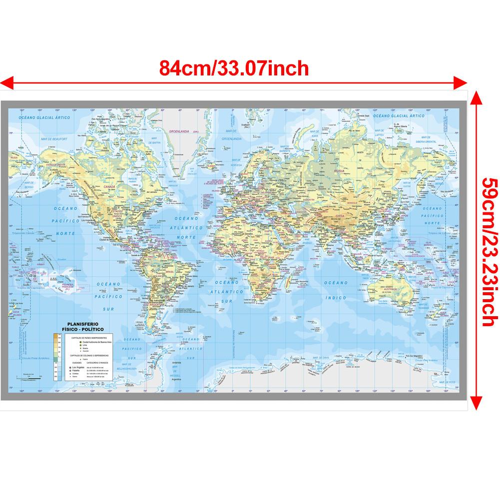 Spanish Map Background-World Map-City Map Wall Decor for Classroom,Office,Travel,Gift for Geography Enthusiasts,Graduation