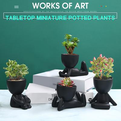 Cabeça de Bonsai Grama Cabelo Cerâmica Planta Jardim, Boneco Árvore Vaso Grama