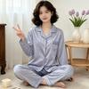 Sweet and high-value butterfly print ice silk pajamas women's ins loungewear long-sleeved trousers two-piece set