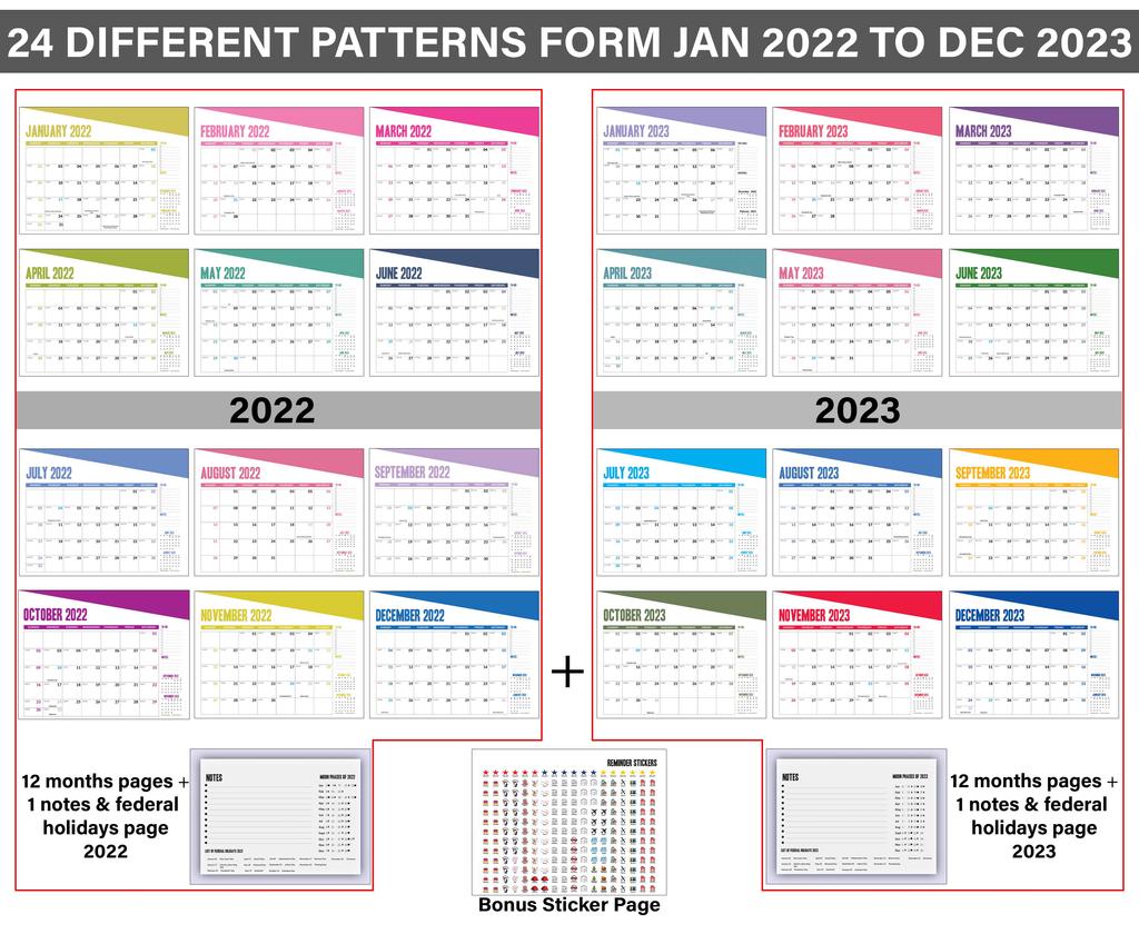 Inkdotpot 13x11 Wall Calendar - Runs Until December 2023 Hanging Spiral Bound Monthly Calendar 2022-2023 for Home or Office  Color Basic