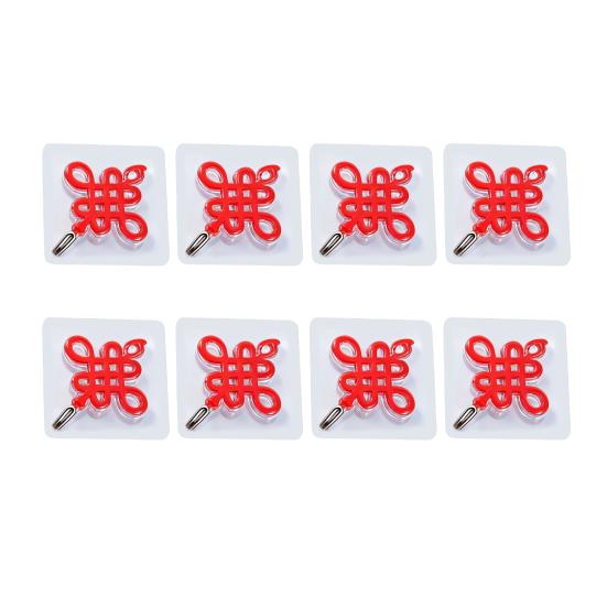 8Pcs Chinese Style Self-adhesive Hooks Drill-Free Installation Festive Decor Hooks Red Lanterns Chinese Knots Hooks for Spring Festival Home