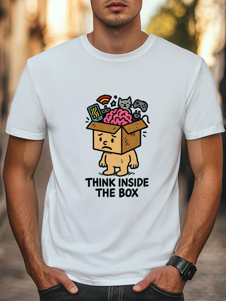 Think Inside the Box Graphic T-Shirt Funny Cartoon Brain Box Unisex Casual Tee Unisex T-Shirt S
