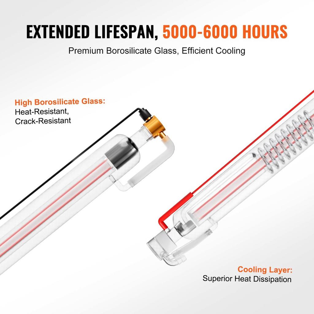 60W CO2 Laser Tube 49.2 In / 1250 Mm Borosilicate Glass Laser Cutter Tube