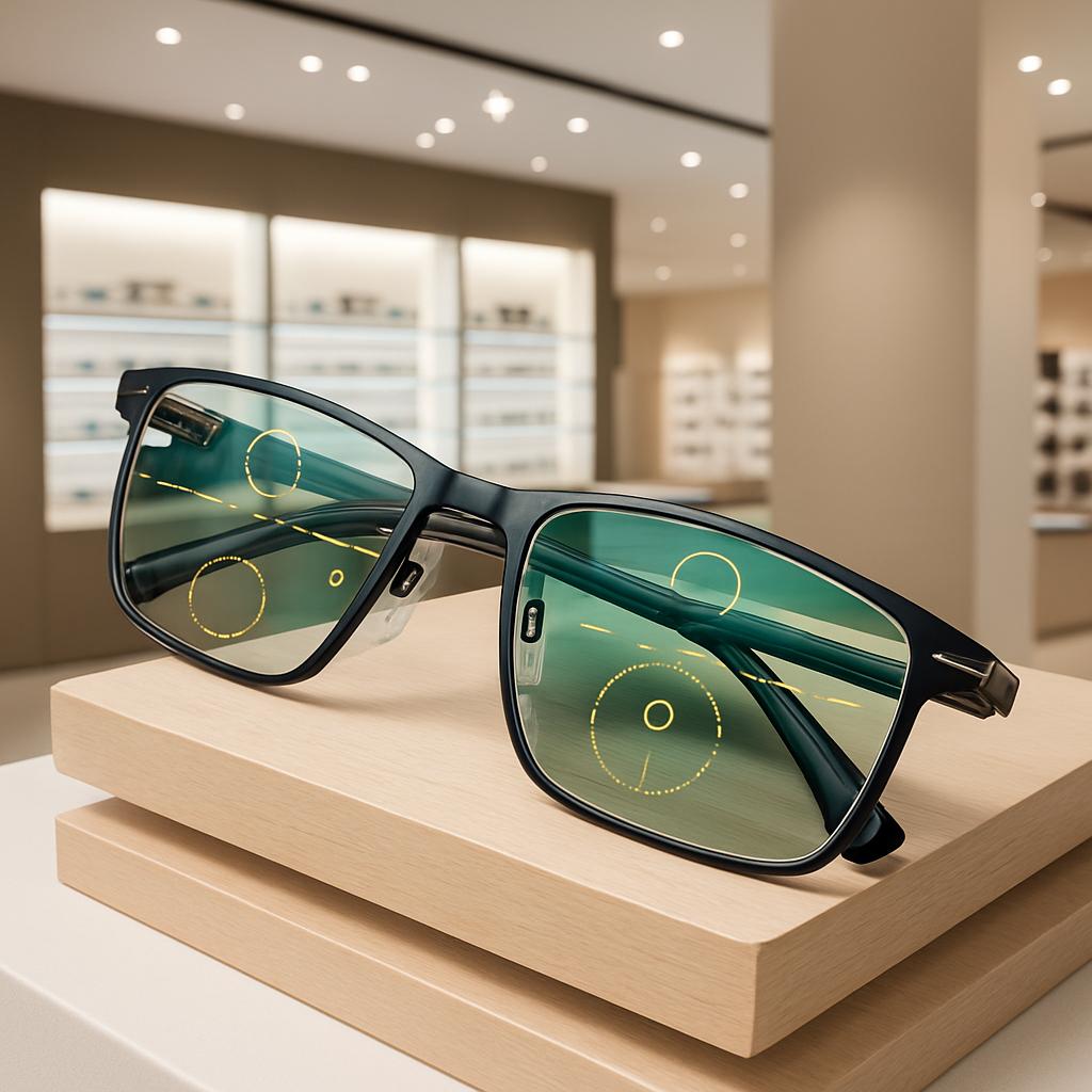 1pc Men Half Frame Rectangular Reading Glasses Metal Frame 3 In 1 Presbyopic Glasses Lightweight Anti-Blue Far and Near Dual-Use