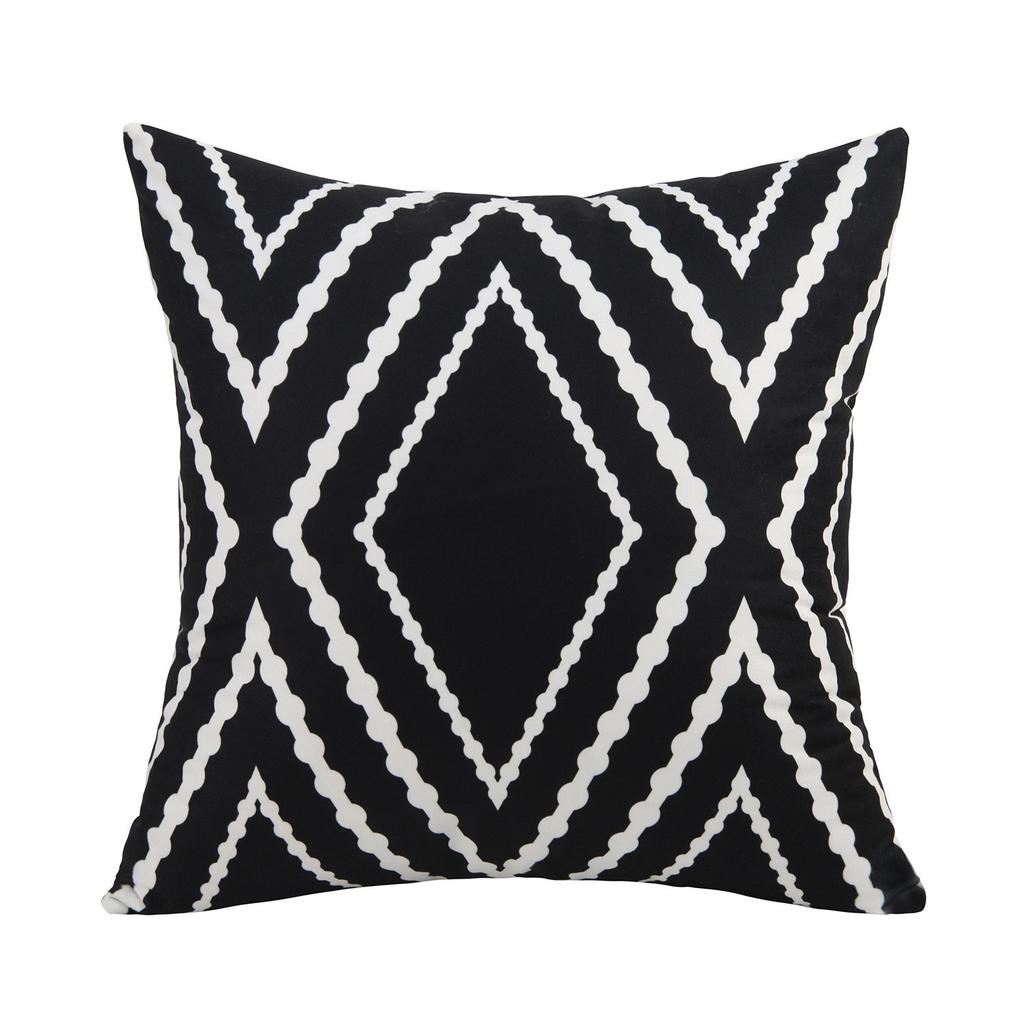Black and White Geometric Pattern Printed Cushion Cover Soft Polyester Fabric Printed Decor Pillow Case for Bedroom, Living Room