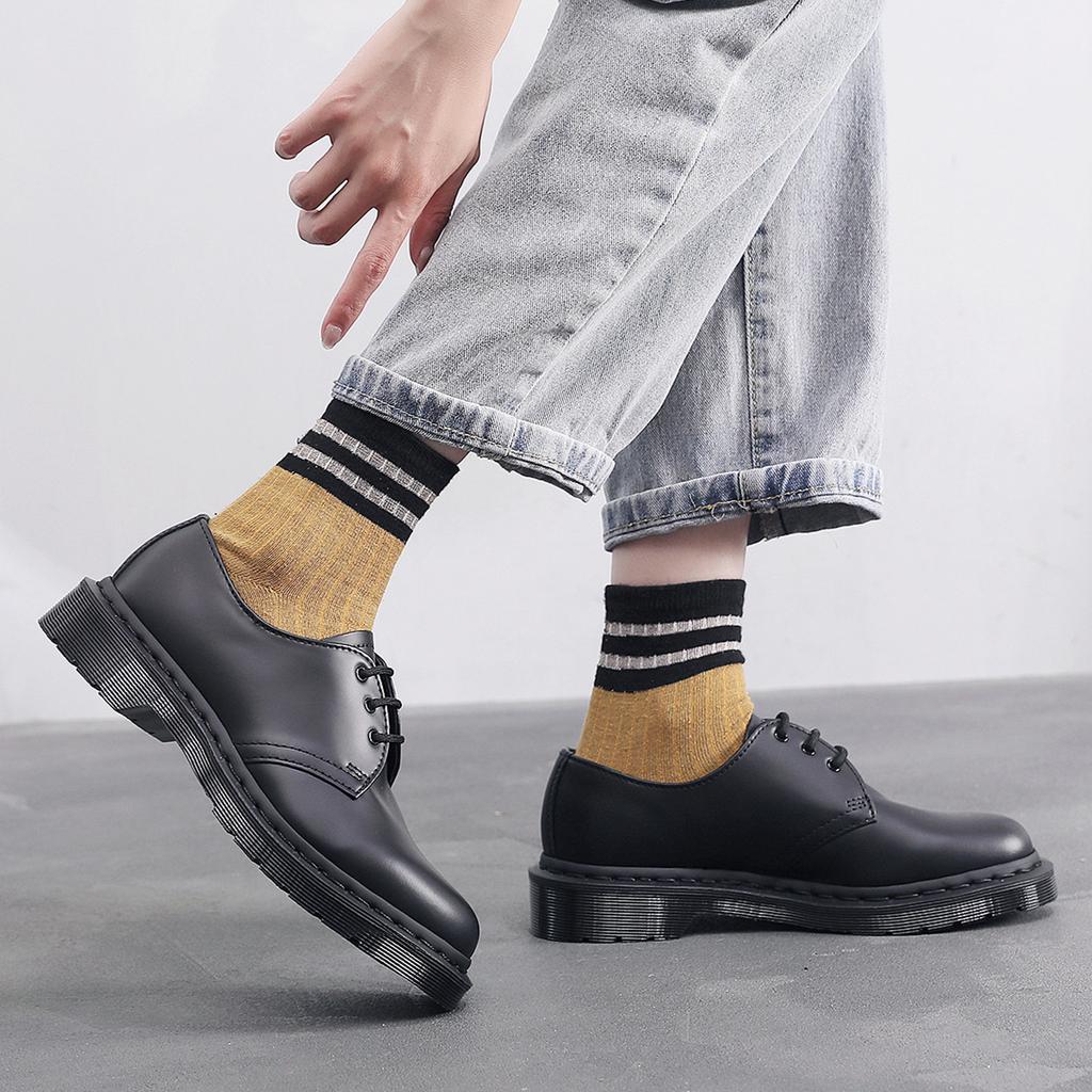 New low-top Martin shoes men's leather British style large size pure black round head men's and women's casual tooling shoes