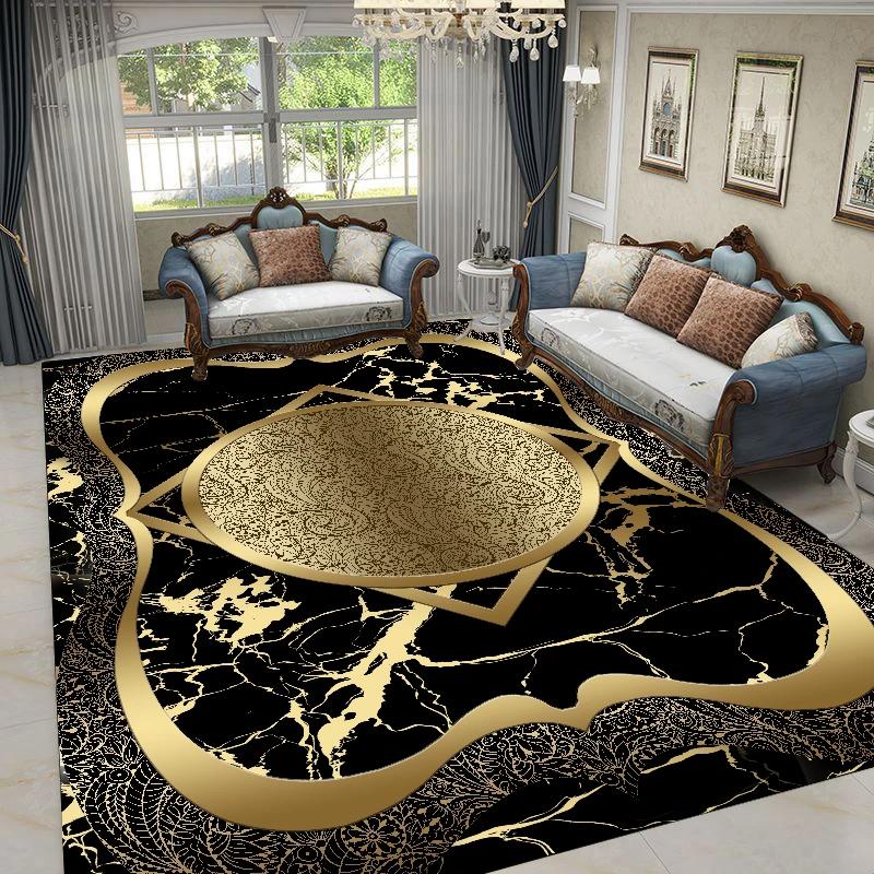 Golden Retro Persian Carpet Fluffy Large Non Slip Rug for Living Room Bedroom Luxury Decor