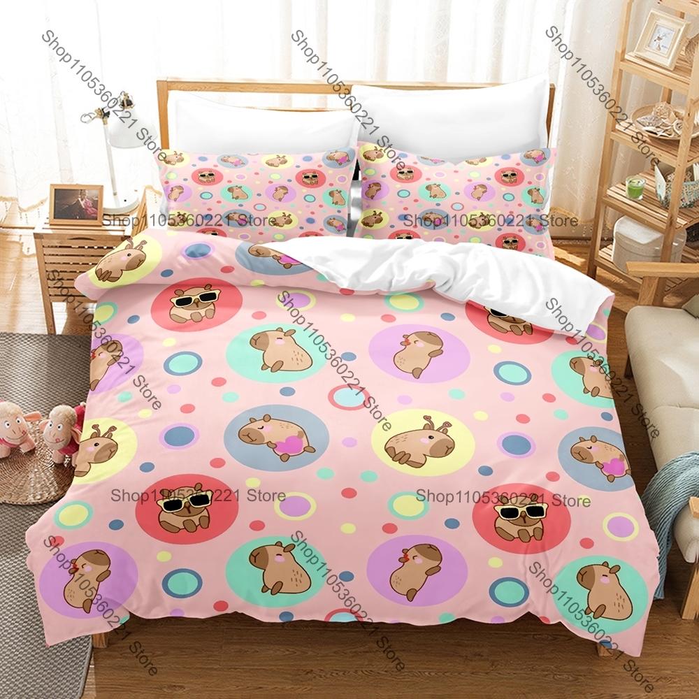 Cartoon Capybara Bettwäsche Set Einzelbett Zweibettbett Vollgröße Queen Size King Size Bettwäsche Set Schlafzimmer Bettbezug Sets Anime Bettlaken Set