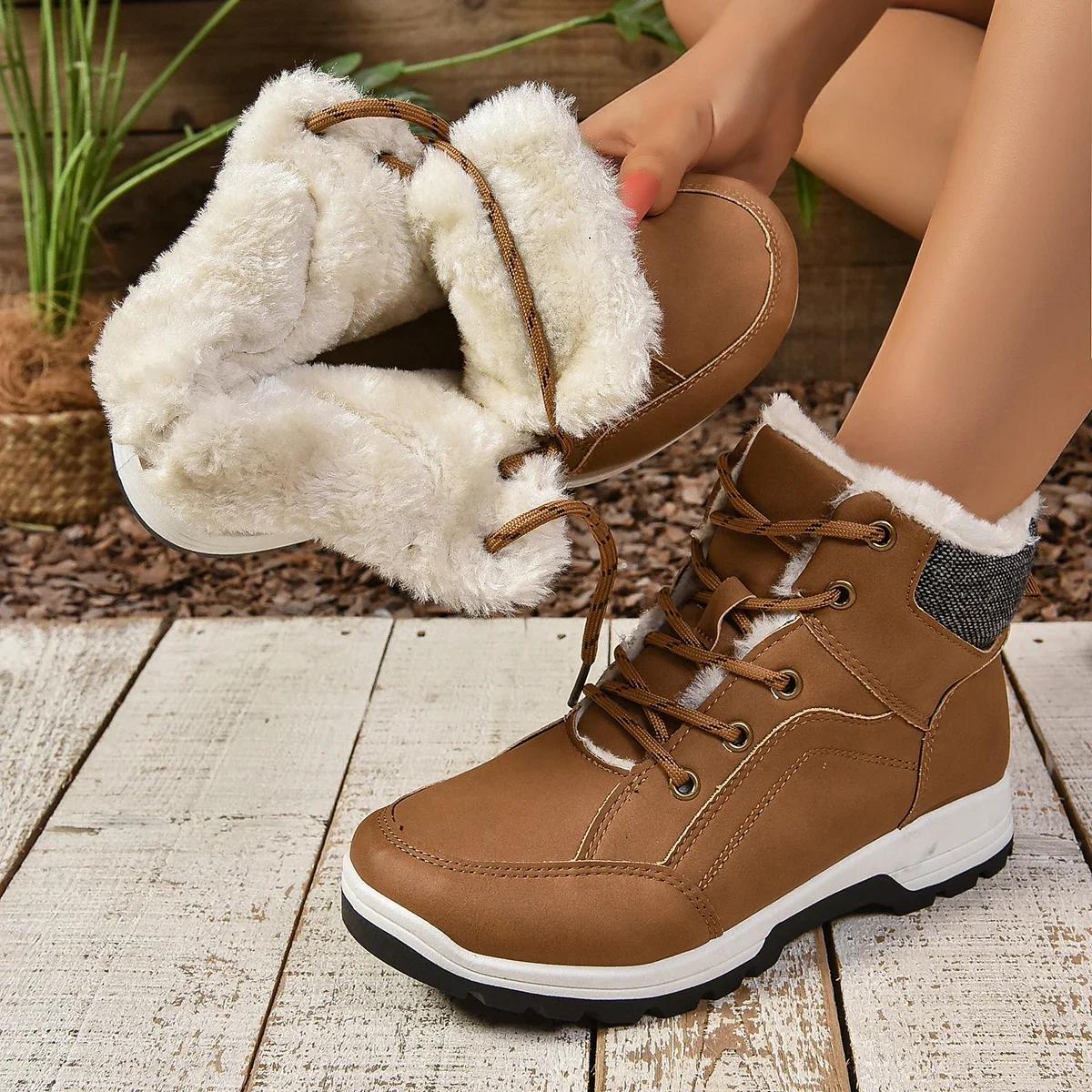 

Модные новые зимние толстые плюшевые зимние ботинки женские на шнуровке с толстой подошвой теплые хлопковые подбитые туфли женские водонепроницаемые нескользящие кроссовки на платформе 41 коричневый
