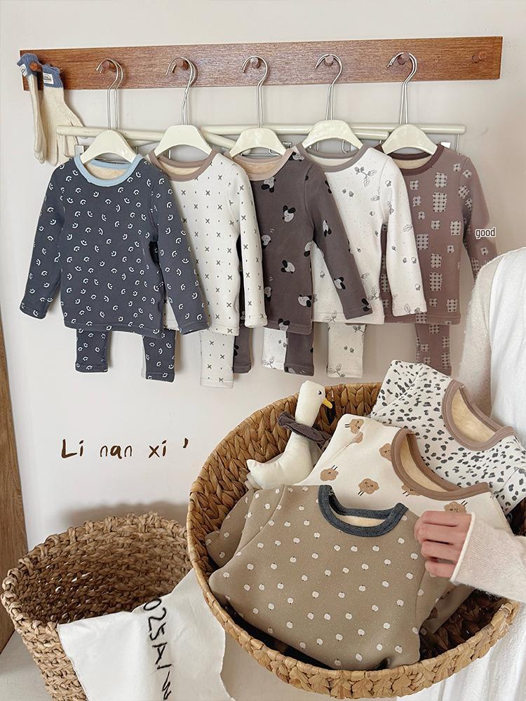 2025 New Fleece-Lined Winter Pajama Set for Small & Medium Children - Thermal Baby & Kids Homewear
